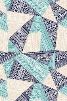 an abstract blue and beige pattern with triangles in the middle, on a white background