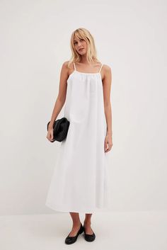 Flowy Cotton Midi Dress White | NA-KD Straight Neckline, Cotton Midi Dress, Future Fashion, White Midi Dress, Na Kd, Midi Length, Women Empowerment, Day Dresses, Spaghetti Strap