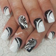 Black White Nails Designs, Black And White Gel Nails, Black And White Nails Designs, Nail Art Black And White, Black And White Nail Designs, Black And White Designs, Black And White Nail Art, White Gel Nails, Black White Nails