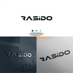 the logo for an interior and furniture store is shown in three different colors, including blue,