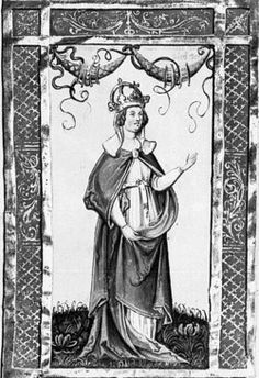 an old drawing of a woman in medieval dress