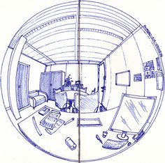 a drawing of a room in a house