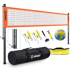 an image of a volley ball set with accessories and equipment for the volleyball game on white background