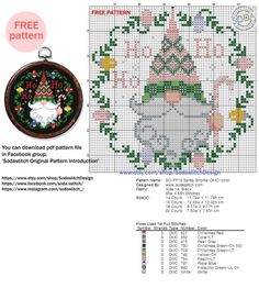 a cross stitch pattern with an elephant wearing a christmas hat on it's head