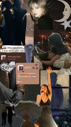 the collage has many different images and words on it, including an image of a woman with her hands up in the air