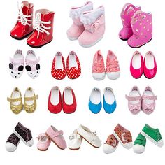 there are many pairs of shoes for dolls