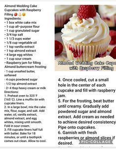 the recipe for cupcakes with raspberries on top is shown in this page