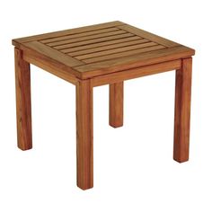 a small wooden table with slatted top and legs on an isolated white background