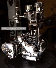 a motorcycle engine sitting on top of a table