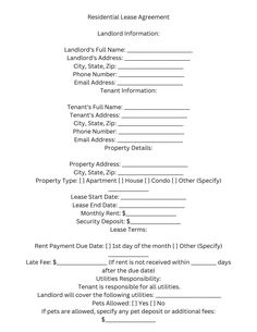 a printable rental agreement is shown in this image, it shows the number and location of