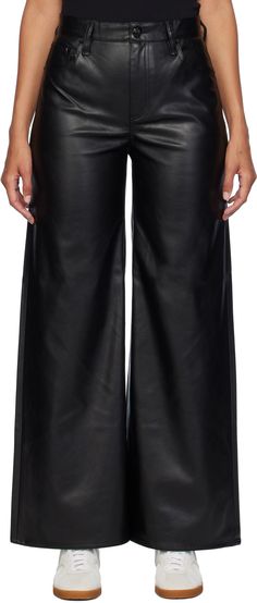 Wide-leg grained faux-leather pants. · High-rise · Belt loops · Five-pocket styling · Zip-fly · Logo embroidered at back pocket Supplier color: Black Fly Logo, Leather Pant, High Rise Pants, Rag And Bone, Faux Leather Pants, Back Pocket, Logo Embroidered, Bottoms Pants, Rag & Bone