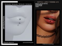 Cc Accessories, Vertical Labret Piercing, Vertical Labret, Sims 4 Piercings, Free Sims 4, Sims 4 Cc Makeup