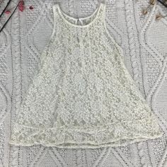 White Lace Tank Top Size Large Excellent Condition Never Worn White Lace Top For Spring Beach Days, White Lace Top For Beach In Spring, White Lace Top For Spring Beach Outing, White Lace Top For Beach And Spring, White Summer Lace Top For Day Out, White Lace Summer Top For Day Out, White Lace Top For Spring Vacation, White Lace Tank Top, Lace Tank Top