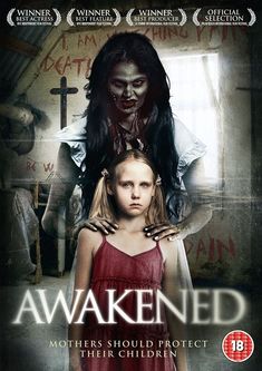 the movie poster for awaked, which features two girls in red dresses and one is holding