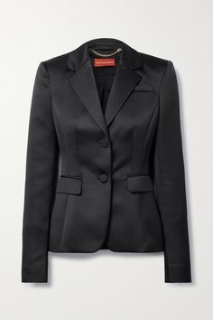 Altuzarra's 'Fenice' blazer is one half of a chic two-piece suit that's perfect for the office or business meetings. Made from lustrous satin, it has structured shoulders, notch lapels and a nipped-in waist. Wear yours with the matching pants and heels. Black Silk Blazer For Work, Elegant Silk Blazer For Office, Elegant Silk Office Blazer, Chic Silk Suits For Office, Designer Silk Blazer For Office, Chic Silk Suits For Formal Occasions, Tailored Silk Blazer For Office, Sleek Silk Evening Blazer, Timeless Silk Suit For Work