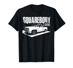 a black t - shirt with an image of a truck on the road that says squareboy