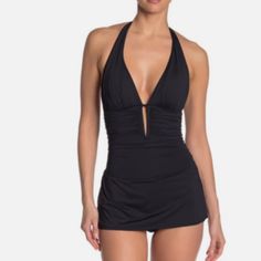 Bleu Rod Beattie Black Halter One-Piece Skirted Swimsuit Rbds19273 Black 8 Nwt $129 A Skirt Bottom Adds Extra Coverage And Comfort To A Plunge V-Neck One-Piece Swimsuit. Halter With Self-Tie Straps Tie Closure At Neck Full Coverage Molded Cups V Neck Ruched Side 87% Nylon 13% Spandex Hand Wash Retail $129 Solid Fitted Tankini For Party, Solid Color Fitted Tankini For Party, Fitted Solid Color Tankini For Party, Backless Tankini For Party, Elegant Fitted V-neck Tankini, Chic Solid Color Lined Tankini, Elegant Party Tankini With Lined Body, Chic Fitted Halter Neck Tankini, Elegant Fitted Black Tankini