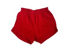 "90s russell athletic shorts. deadstock. NWOT. scarlet red. elastic waist. 11.5\" waist (laid flat, unstretched). 10\" rise. 3\" inseam. in excellent, unworn condition. made in USA. for the long run. legit. legitvintage.etsy.com legitvintage on instagram"