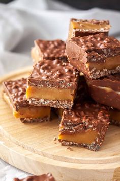 chocolate and peanut butter bars stacked on top of each other