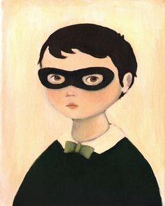 a painting of a boy wearing a black mask and green bow tie with the words bandit boy on it