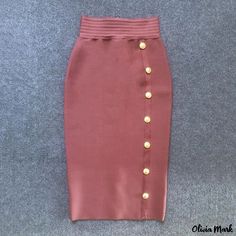 Olivia Mark - High-Waisted Pencil Skirt with Vertical Button Design, Slimming Effect, and Knee-Length, Enhancing Elegance and Accentuating Curves Sewing Dress Form, Root Color, Bodycon Pencil Skirt, Lotus Root, Bodycon Midi Skirt, Fit Couple, Button Up Skirts, Bandage Skirt, Skirts Midi High Waisted