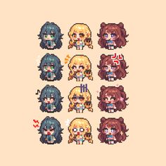 pixel art with different faces and hair styles