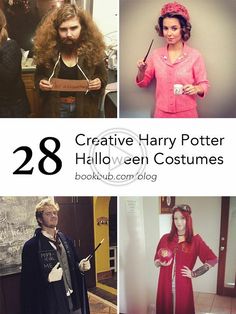 harry potter costume collage with text overlay that reads 28 creative harry potter halloween costumes