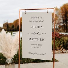 a welcome sign for the bride and groom