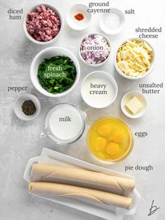 ingredients to make an egg salad laid out in bowls