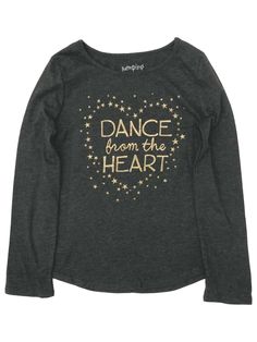 Jumping Beans Girls Gray & Gold Sparkle Dance From The Heart T-Shirt Shirt 7 She will love wearing this sparkly long sleeved gray & gold "Dance from the heart" t-shirt! Girl's sizes 60% cotton, 40% polyester Made in China Payment We accept PayPal as our payment method. Immediate payment is required. If you have any questions about payment, please feel free to contact our customer support team. Return Policy We have a no hassle return policy If you are unhappy with your purchase, please contact u Shirt Inspiration, Purple Sparkle, Heart T Shirt, Jumping Beans, Kids Outfits Girls, Gold Sparkle, Support Team, School Spirit, Sleeves Pattern