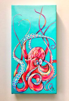 an octopus painting on a blue background