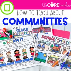 two posters with the words how to teach about communities and what is in them on top of