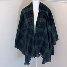 Nwt David And Young Women’s Black Watch Plaid Tartan Black, Dark Blue And Green Wrap Shawl Open Poncho With Fringe At Hemline Perfect On These Cold Winter Days! One Size Fits All Tartan Shawl, Open Poncho, Black Watch Plaid, Poncho Women, Plaid Shawl, Green Wrap, Blue Tartan, Wrap Shawl, Shawl Wrap