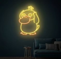 a neon sign in the shape of a penguin