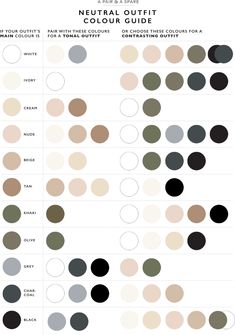 the color chart for neutral and neutral colors, with different shades to choose from on each side