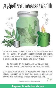 Wealth Spell, Jar Spells, Magia Das Ervas, Wiccan Witch, Magick Spells, Wiccan Spell Book, Witch Craft, Witch Spell Book