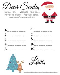 santa's letter to santa printable for kids