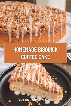 homemade biscuit coffee cake on a black plate