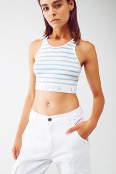 Introducing our Striped Cropped Top with Love Text in Blue, a trendy and stylish addition to your summer wardrobe. This top combines a cropped length, a playful stripe design, and a touch of love to create a chic and eye-catching look. Designed in a cropped length, this top sits perfectly at the waistline, allowing you to show off your favorite high-waisted bottoms or create a flirty and fashionable ensemble. The stripe design adds a touch of classic style, while the contrast collar adds a subtl Love Text, Contrast Collar, Top Cropped, Comfortable Tops, Running Tops, Striped Tank Top, Cropped Top, Belted Dress, Alternative Fashion