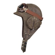 "Aviator pilot helmet, WW2 military style steampunk hat, in real leather, old brown color, with or without aviation goggles, for Men and Women, William model. - Handmade hat with QUALITY MATERIALS. It's MADE TO LAST MANY YEARS. - Model timeless vintage style with round and zipper on the side that reminds the helmets of the first aviators. THERE IS NO HOLE THAT GOES INSIDE THE LINING, zippers are decorative. Nylon lining, which is comfortable for spring, summer, and fall. - A buckle at the back o Old Pilot Helmet, Aviation Hats, Aviation Goggles, Aviator Helmet, Goggles Women, Leather Helmet, Pilot Helmet, Aviator Cap, Aviator Goggles