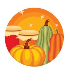 an orange and green pumpkin sitting on top of a white table next to other autumn items