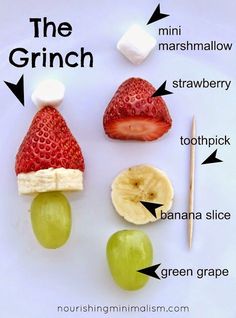 an image of fruits and vegetables that are labeled in the word, the grinch