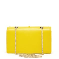 The Josie will take you through the seasons looking trés chic. Made with smooth leather, this trendy forward yellow leather purse features decorative leather studs on its front flap. With a buckle closure, the fabric-lined interior includes a zip pocket, cell phone slip and 6 credit card slots. Its elegant light gold chain strap can be worn long as a stylish crossbody or doubled up for a shorter shoulder bag style. The fashionable Josie worn day to night for all occasions. More details about thi Yellow Rectangular Shoulder Bag With Chain Strap, Yellow Flap Shoulder Bag For Evening, Evening Yellow Flap Bag With Detachable Strap, Yellow Shoulder Flap Bag For Evening, Yellow Evening Flap Bag With Detachable Strap, Yellow Leather Bag With Chain Strap, Yellow Leather Bags With Metal Hardware, Yellow Evening Flap Shoulder Bag, Yellow Bags With Metal Hardware For Everyday Use