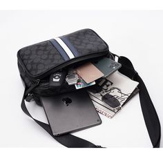 Product information: Material :PU leather Bag shape: horizontal square type Open cover: zipper Internal structure of bag: document bag Number of straps: Single Bag size: Small Processing method: soft surface Lifting parts: Soft handle Type of outer bag: inner bag Popular element: Contrasting colors Material texture: polyester Pattern: Geometric pattern Color: Black Size:25*17*7CM Packing list: 1* Men's shoulder bag Square Leather Shoulder Bag With Zipper Pocket, Black Rectangular Laptop Bag With Adjustable Strap, Functional Square Bag With Zipper Closure, Rectangular Shoulder Bag With Zipper For Daily Use, Casual Rectangular Briefcase With Zipper Pocket, Trendy Black Leather Laptop Bag, Black Satchel With Zipper Pocket For Office, Trendy Leather Satchel With Rectangular Shape, Black Shoulder Bag For Office With Zipper Pocket