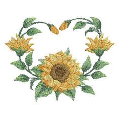 a sunflower with green leaves in the shape of a heart