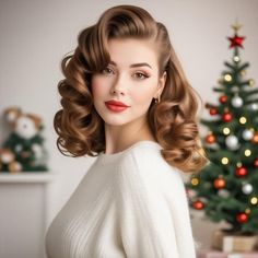 Transform your holiday look with the Retro waves Christmas hairstyle! This glamorous style combines vintage charm with modern elegance, perfect for festive gatherings or cozy family celebrations. Achieve soft, voluminous waves that evoke the spirit of Christmas while showcasing your unique flair. Whether you're dressing up for a party or simply want to feel fabulous during the holiday season, this hairstyle is your go-to choice. Unleash your inner retro goddess and turn heads this Christmas!  #RetroWaves #ChristmasHairstyle #VintageStyle Vintage Christmas Hairstyles, Retro Hairstyles For Long Hair, Christmas Hairstyle, Voluminous Waves, Retro Curls, 1940s Hairstyles, Spirit Of Christmas, Christmas Hairstyles, Retro Waves