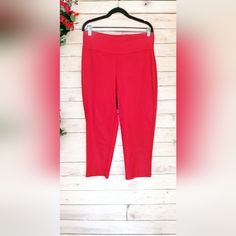 New Ashley Stewart Crop Pants Size 14/16 Color Red Red Ankle-length Pants For Loungewear, Red Non-stretch Bottoms With Pockets, Red Ankle-length Pants With Elastic Waistband, Red Stretch Ankle-length Pants, Ashley Stewart, Crop Pants, Cropped Pants, Red Color, Pant Jumpsuit