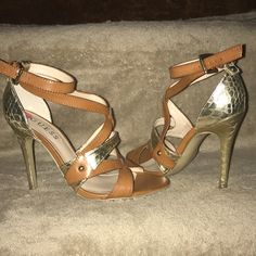 Gold And Cognac Guess Heels. Brand New, No Box. Buckle Strap At Ankle. Smoke Free Home. Guess Heels, Guess Shoes, Cognac, Shoes Women Heels, Shoes Heels, Buckle, Size 6, Women Shoes, Brand New