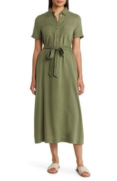 A short-sleeve shirtdress cut from soft Tencel® lyocell twill evokes utility-inspired style with patch pockets and a tie waist. 49 1/2" length (size Medium) Point collar Short sleeves 100% Tencel® lyocell Tencel lyocell is a sustainably produced fiber made with closed-loop processing Machine wash, tumble dry Imported This product meets Nordstrom Sustainably Sourced Materials criteria: contains at least 30% sustainably sourced materials Strawberry Blonde Hair Color, Strawberry Blonde Hair, Blonde Hair Shades, Linen Blend Pants, Strawberry Blonde, Shirtdress, Pull On Pants, Blonde Hair Color, Linen Blend