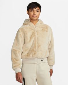 Women Nike Sportswear Essentials Faux Fur Coat Jacket Beige Black DD5116 206 - Size - Extra Small, Small, Medium COLOR: TAN / STONE / BEIGE / BLACK CONDITION: BRAND NEW NEVER BEEN WORN STYLE CODE: DD5116 206 ITEM IS 100% AUTHENTIC GUARANTEED, PURCHASED DIRECTLY FROM A NIKE STORE.See the pictures for more details.  Please contact me if you have any questions. Nike Teddy Jacket, Essentials Jacket, Fur Hoodie Jacket, Faux Fur Hooded Jacket, Faux Fur Hoodie, Nike Looks, Cozy Jacket, Fur Hoodie, Nike Fleece